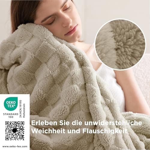 BEDSURE Kuscheldecke Flauschig - Weiche Warme für Zimmer Deko, Wohn- & Kuscheldecken, Hellbraun, 130 x 170 cm OEKO-TEX S