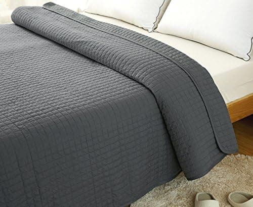 WOLTU Tagesdecke Steppdecke Doppelbett Dunkelgrau-Crème 170x210 cm 360GSM Global Recycled Standard Kariert
