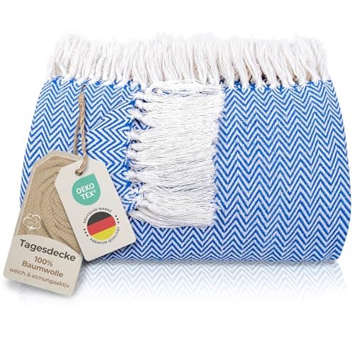 Gräfenstayn Premium Baumwolltagesdecke Creme - 100% Baumwolle - Sommerdecke - Fischgrätenmuster - Bett- und Couch-Überwu