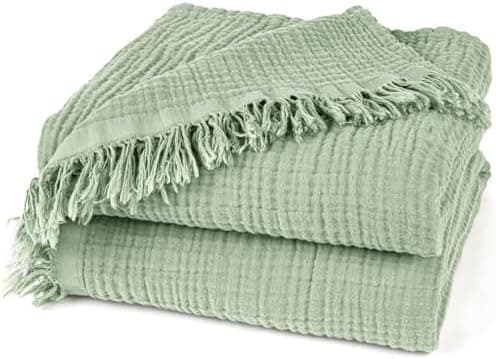 Oeko-Tex zertifizierte Musselin Tagesdecke 220x240cm Hellblau | Couch- & Sofadecke XXL | Baumwolle Qualität
