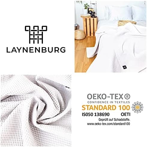 LAYNENBURG Premium Sommerdecke 150 x 200 cm - Waffelpique 100% Baumwolle - Creme OEKO-TEX STANDARD 100