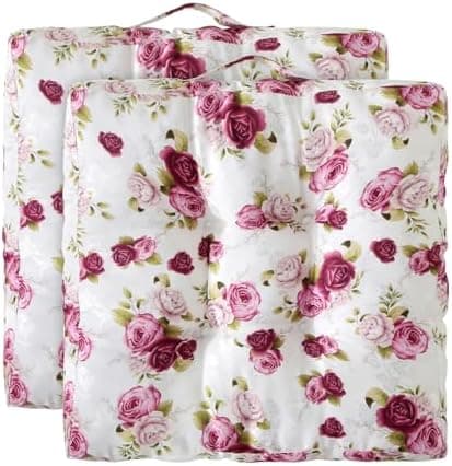 Wometo 2er Set Sitzkissen ROSEN-MOTIV - Stuhlkissen 40x40 OEKO-TEX für Indoor und Outdoor mit Bändern/Schleifen
