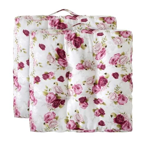 Wometo 2er Set Sitzkissen ROSEN-MOTIV - Stuhlkissen 40x40 OEKO-TEX für Indoor und Outdoor mit Bändern/Schleifen