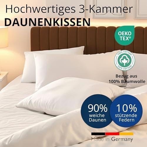 2er Set Kopfkissen 80x80 cm mit 90% Daunen | Allergiker geeignet | Ergonomisches Kissen | Federkissen 80 x 80 cm OEKO-TE