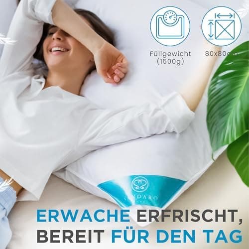 Kopfkissen 80x80 2er Set | Federkissen 100% Gänsefedern 80 x 80 cm, Öko-Tex Zertifiziert, Baumwollbezug (2000)
