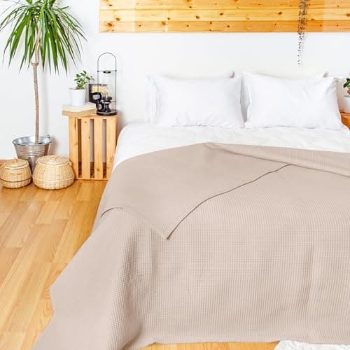 LAYNENBURG Premium Sommerdecke 150 x 200 cm - Waffelpique 100% Baumwolle - Creme OEKO-TEX STANDARD 100