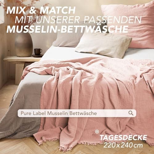 Oeko-Tex zertifizierte Musselin Tagesdecke 220x240cm Hellblau | Couch- & Sofadecke XXL | Baumwolle Qualität