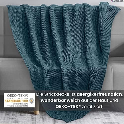 Wometo Kuscheldecke Strick warme weiche Strickmuster grau 140x190 OEKO-TEX