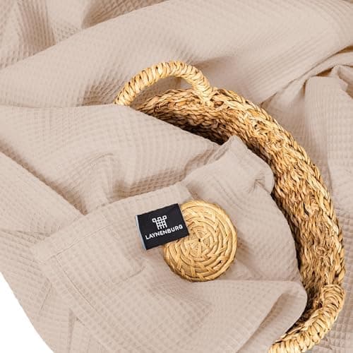 LAYNENBURG Premium Sommerdecke 150 x 200 cm - Waffelpique 100% Baumwolle - Creme OEKO-TEX STANDARD 100