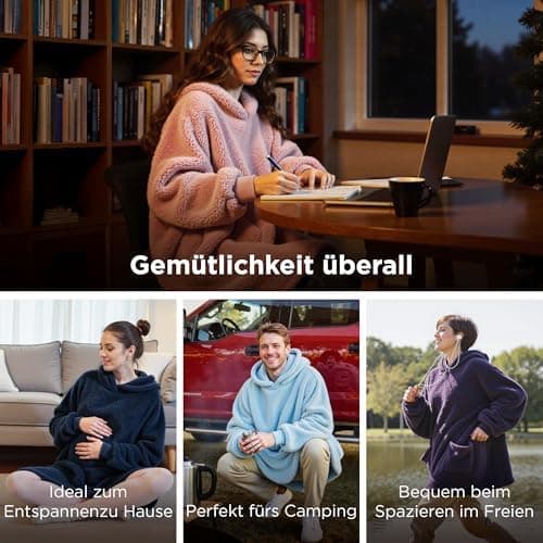 BEDSURE Hoodie Decke mit Ärmeln - Warme Kuschelpullover für Frauen - Tragbare Erwachsenendekke Grau OEKO-TEX 95x85 cm