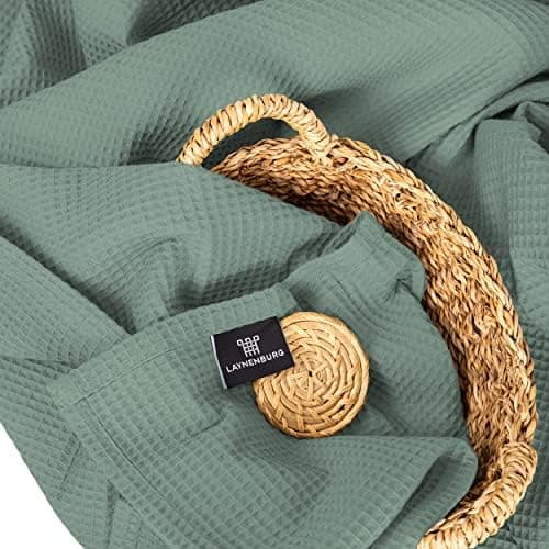LAYNENBURG Premium Sommerdecke 150 x 200 cm - Waffelpique 100% Baumwolle - Creme OEKO-TEX STANDARD 100