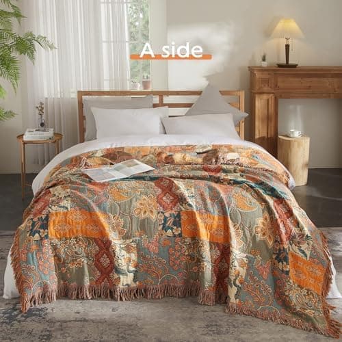 SOFTEXLY Boho Decke – Kuschelige Tagesdecke & Bettüberwurf 150x200cm, Aesthetic Design & Doppelseitige Musselin, Ideal f
