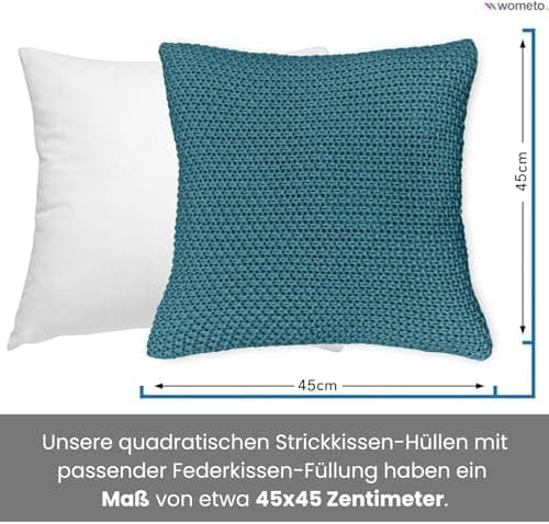 Wometo Oeko-TEX Sofakissenbezug Strick 45x45 türkis Petrol Reißverschluss warme weiche Kissenhülle OEKO-TEX STANDARD 100