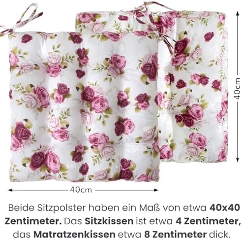 Wometo Sitzkissen Bodenkissen - Landhaus Rosen-Motiv für Indoor und Outdoor OEKO-TEX