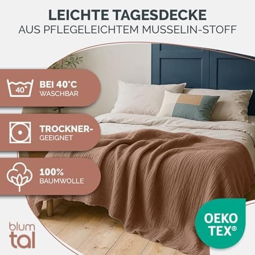 Blumtal Oeko-TEX Tagesdecke 150x200 cm - Bettüberwurf Anthrazit - Baumwolle 100% - leichte Kuscheldecke - Couch Überwurf