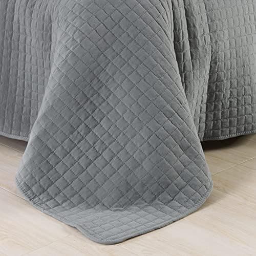 WOLTU Tagesdecke Steppdecke Doppelbett Dunkelgrau-Crème 170x210 cm 360GSM Global Recycled Standard Kariert