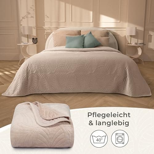 Gräfenstayn Premium Tagesdecke Anthrazit - weich, knitterfrei & pflegeleicht - Nahtlose Steppung & Blatt-Design - Bett &