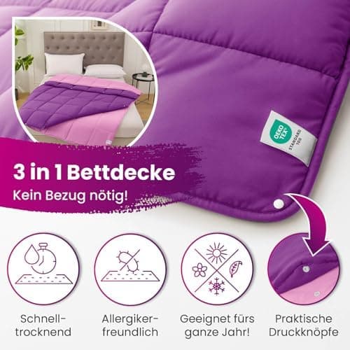 Wometo 4-Jahreszeiten Steppbett 135x200 cm - lila & pink - 2 Bettdecken, 3-in-1, warme Winterdecke + leichte Sommerdecke
