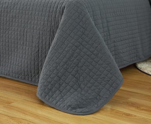 WOLTU Tagesdecke Steppdecke Doppelbett Dunkelgrau-Crème 170x210 cm 360GSM Global Recycled Standard Kariert