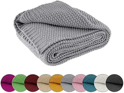 Wometo Kuscheldecke Strick warme weiche Strickmuster grau 140x190 OEKO-TEX