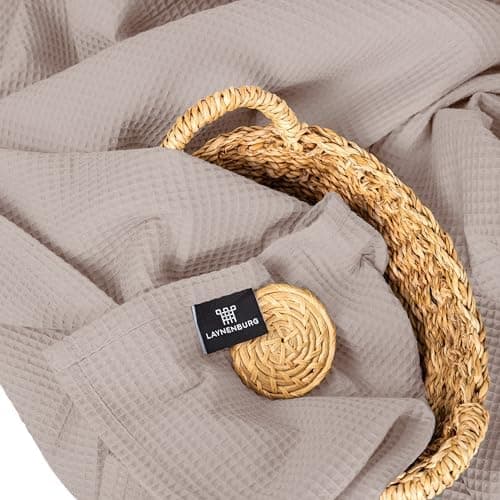 LAYNENBURG Premium Sommerdecke 150 x 200 cm - Waffelpique 100% Baumwolle - Creme OEKO-TEX STANDARD 100