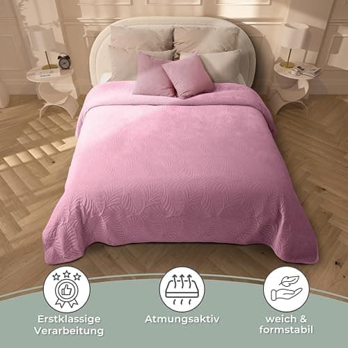 Gräfenstayn Premium Tagesdecke Anthrazit - weich, knitterfrei & pflegeleicht - Nahtlose Steppung & Blatt-Design - Bett &