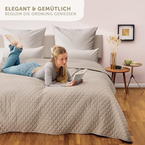 Blumtal Oeko-TEX zertifizierter Tagesdecke - Waschbar - Beige - 170x210 cm - Sofaüberwurf - Tagesdecke für Couch und Bet