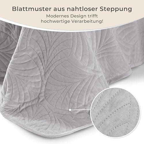 Gräfenstayn Premium Tagesdecke Anthrazit - weich, knitterfrei & pflegeleicht - Nahtlose Steppung & Blatt-Design - Bett &