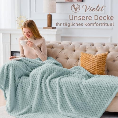 Vielit Ultraweiche Kuscheldecke Flauschig Rot – Warme & Gemütliche Couch & Sofadecke, Atmungsaktiv & Pflegeleicht, OEKO-