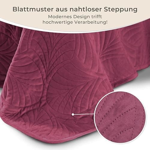 Gräfenstayn Premium Tagesdecke Anthrazit - weich, knitterfrei & pflegeleicht - Nahtlose Steppung & Blatt-Design - Bett &