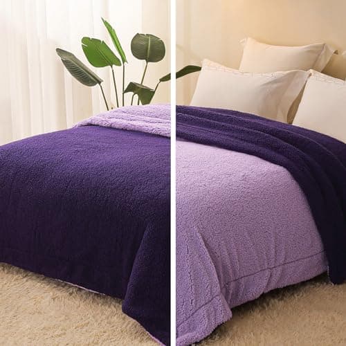 Exclusivo Mezcla Decke, Warme Kuscheldecke für Bett und Sofa, Tiefviolett/Lila 130x150 cm