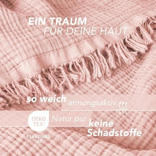 Oeko-Tex zertifizierte Musselin Tagesdecke 220x240cm Hellblau | Couch- & Sofadecke XXL | Baumwolle Qualität