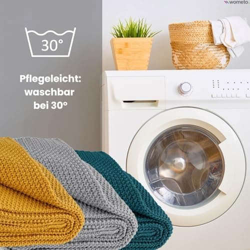 Wometo Kuscheldecke Strick warme weiche Strickmuster grau 140x190 OEKO-TEX