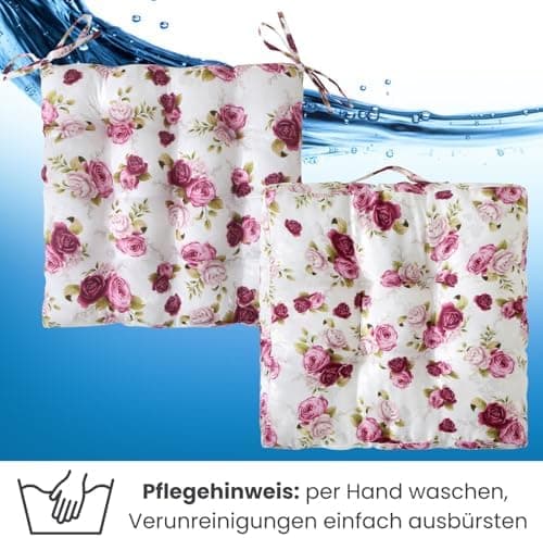 Wometo Sitzkissen Bodenkissen - Landhaus Rosen-Motiv für Indoor und Outdoor OEKO-TEX