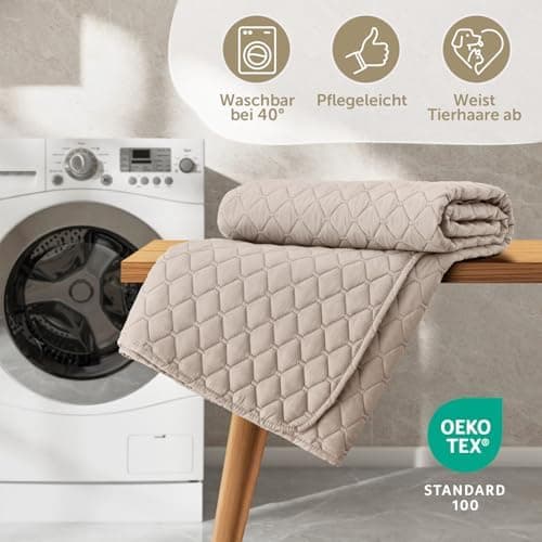Blumtal Oeko-TEX zertifizierter Tagesdecke - Waschbar - Beige - 170x210 cm - Sofaüberwurf - Tagesdecke für Couch und Bet