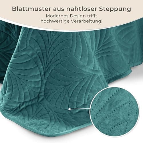 Gräfenstayn Premium Tagesdecke Anthrazit - weich, knitterfrei & pflegeleicht - Nahtlose Steppung & Blatt-Design - Bett &