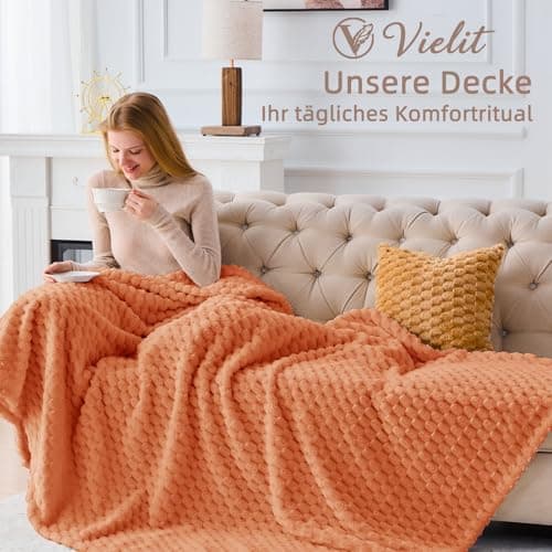 Vielit Ultraweiche Kuscheldecke Flauschig Rot – Warme & Gemütliche Couch & Sofadecke, Atmungsaktiv & Pflegeleicht, OEKO-