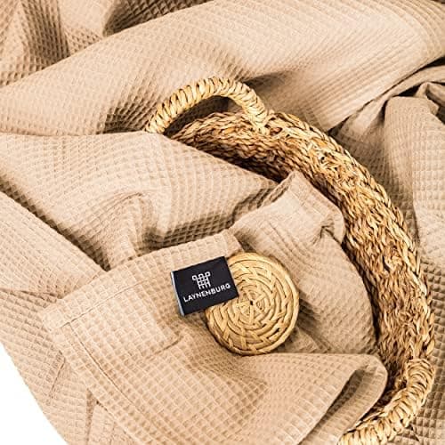 LAYNENBURG Premium Sommerdecke 150 x 200 cm - Waffelpique 100% Baumwolle - Creme OEKO-TEX STANDARD 100