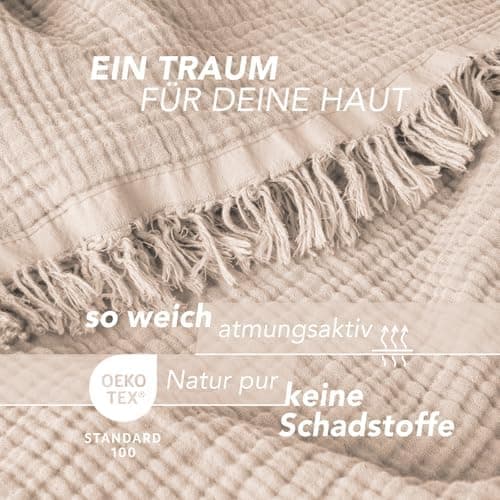 Oeko-Tex zertifizierte Musselin Tagesdecke 220x240cm Hellblau | Couch- & Sofadecke XXL | Baumwolle Qualität