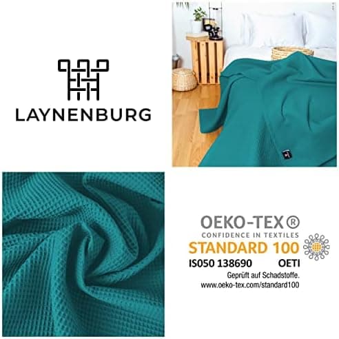 LAYNENBURG Premium Sommerdecke 150 x 200 cm - Waffelpique 100% Baumwolle - Creme OEKO-TEX STANDARD 100