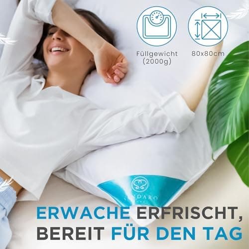 Kopfkissen 80x80 2er Set | Federkissen 100% Gänsefedern 80 x 80 cm, Öko-Tex Zertifiziert, Baumwollbezug (2000)