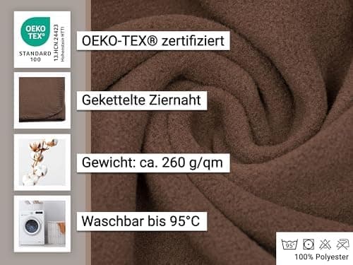 ZOLLNER Kuscheldecke in Taupe - weiche Couchdecke 130x170 cm - waschbar bis 95°C - Hotelqualität - Oeko Tex® Zertifizier