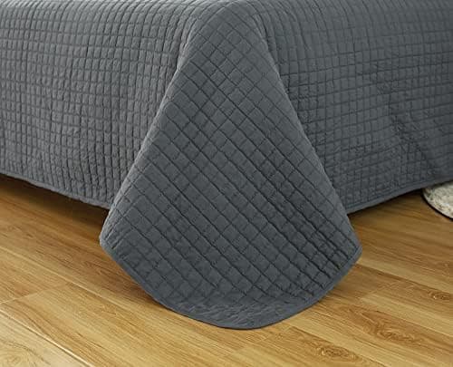 WOLTU Tagesdecke Steppdecke Doppelbett Dunkelgrau-Crème 170x210 cm 360GSM Global Recycled Standard Kariert