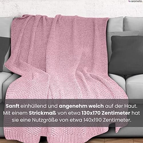 Wometo Kuscheldecke Strick warme weiche Strickmuster grau 140x190 OEKO-TEX
