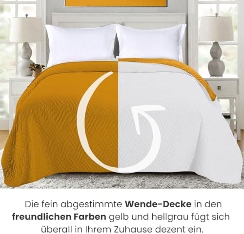 Wometo OekoTex Tagesdecke 220x240 cm gesteppt Wattiert Wende-Design XXL Bettüberwurf