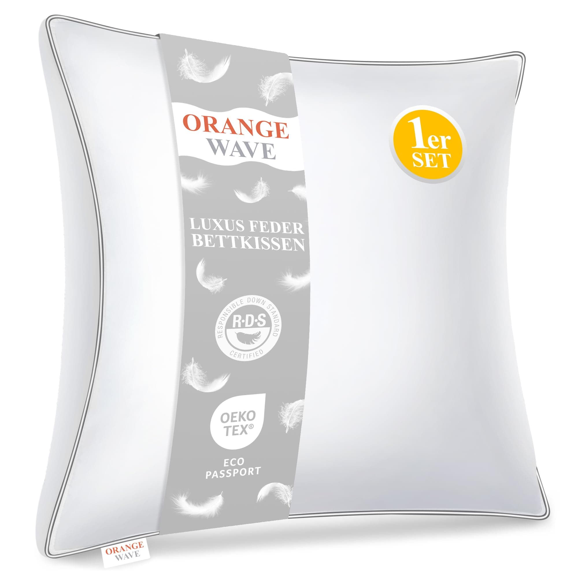 Orange Wave Kopfkissen 50x50cm - RDS und ÖKO-TEX ergonomisches Schlafkissen, doppelte Kombination aus Weichheit und Stüt