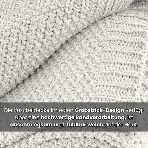 Wometo Kuscheldecke Strick warme weiche Strickmuster grau 140x190 OEKO-TEX