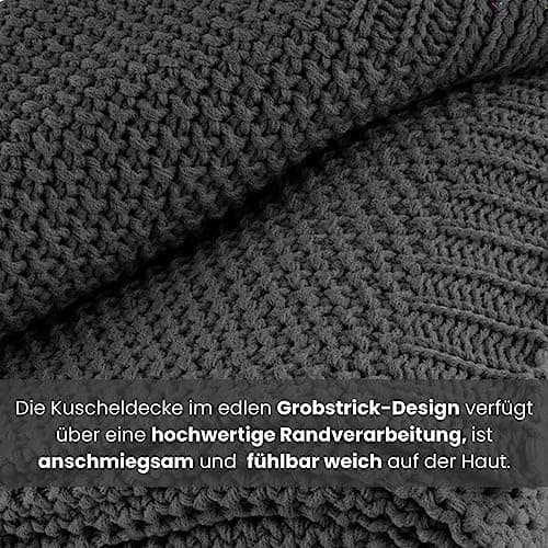 Wometo Kuscheldecke Strick warme weiche Strickmuster grau 140x190 OEKO-TEX