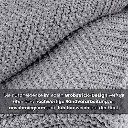Wometo Kuscheldecke Strick warme weiche Strickmuster grau 140x190 OEKO-TEX