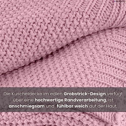 Wometo Kuscheldecke Strick warme weiche Strickmuster grau 140x190 OEKO-TEX